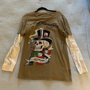 Ed Hardy Skull Graphic Long Sleeve Shirt